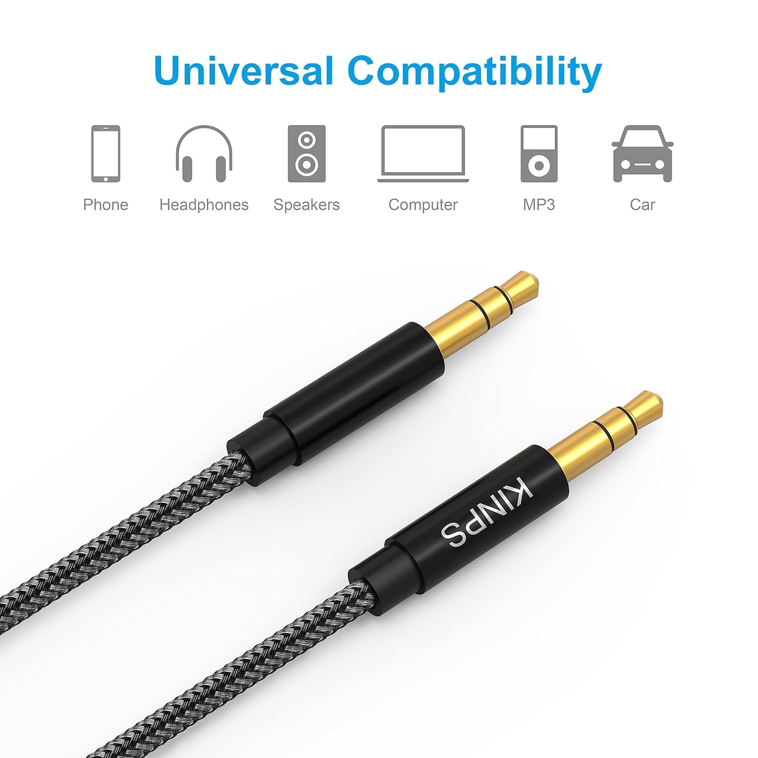 Audio Auxiliary Stereo Audio Cable 3.5Mm Stereo Jack Male to Male, Stereo Jack Cord for Phones, Headphones, Speakers, Tablets, Pcs, MP3 Players and More (4FT/1.2M, Black)
